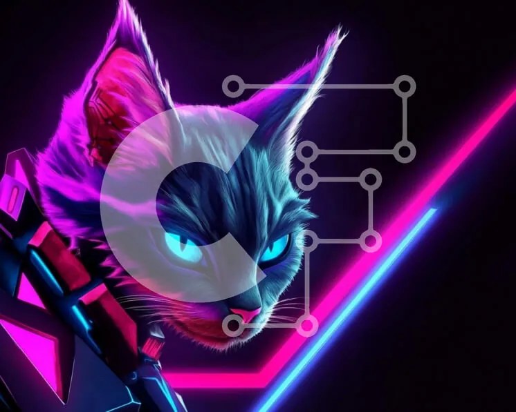Intra Συλλεκτικό Ξύλινο Παζλ Plywood  4mm - Neon Cyberpunk Cat Σε Ξύλινο Κουτί - Διαστάσεις Puzzle: 10x10 cm – 25 κομμάτια