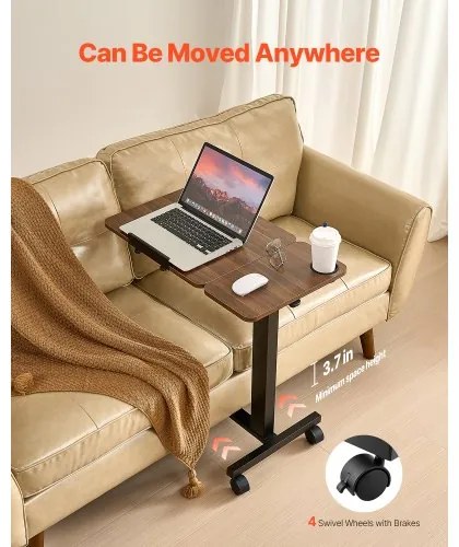 VEVOR Overbed Table Mobile Bed Side Desk with Flip Desktop Wheels &amp; Cup Holder