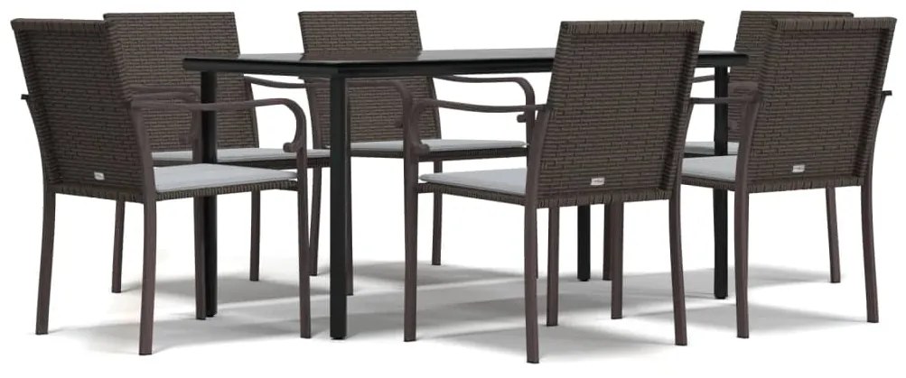 vidaXL Σετ Τραπεζαρίας Κήπου 7 τεμ. Συνθ. Ρατάν / Ατσάλι με Μαξιλάρια