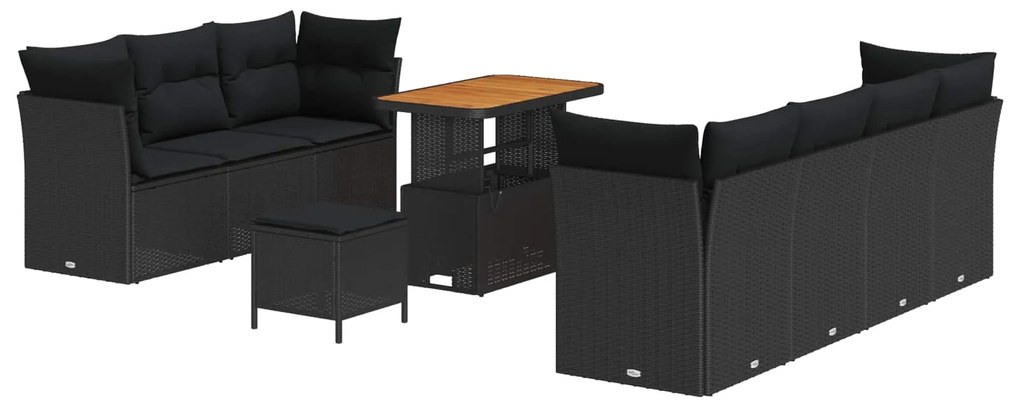 Σετ Καναπέ Κήπου με μαξιλάρι με αποθήκευση 10 pcs Μαύρο