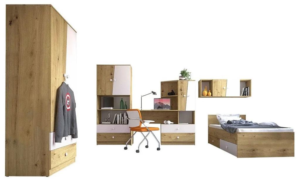 Παιδικό δωμάτιο Akron M118, 252 kg, Άσπρο, Artisan βελανιδιά, Πλαστικοποιημένη μοριοσανίδα, Πόρτες ντουλάπας: Με μεντεσέδες, Τάβλες για Κρεβάτι