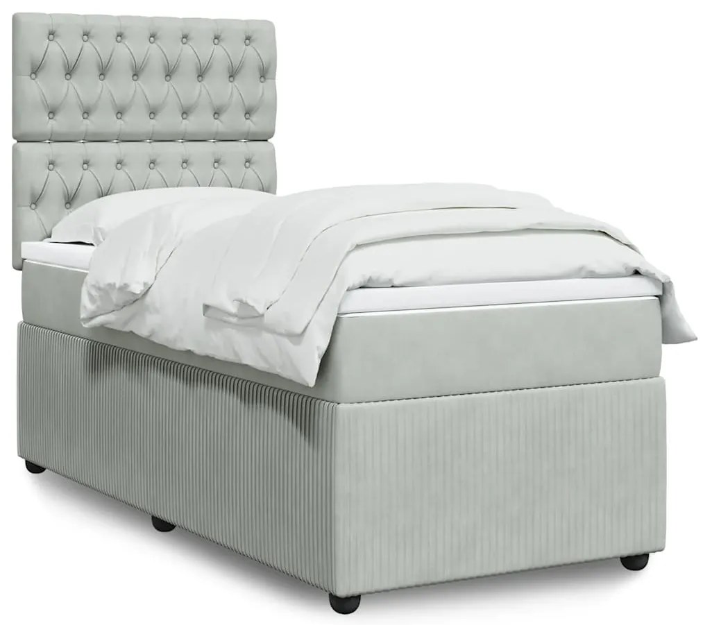 vidaXL Κρεβάτι Boxspring με Στρώμα Ανοιχτό Γκρι 100x200 εκ. Βελούδινο