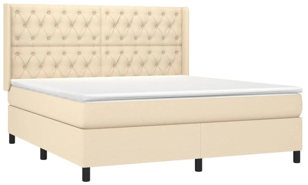 vidaXL Κρεβάτι Boxspring με Στρώμα &amp; LED Κρεμ 160x200 εκ. Υφασμάτινο