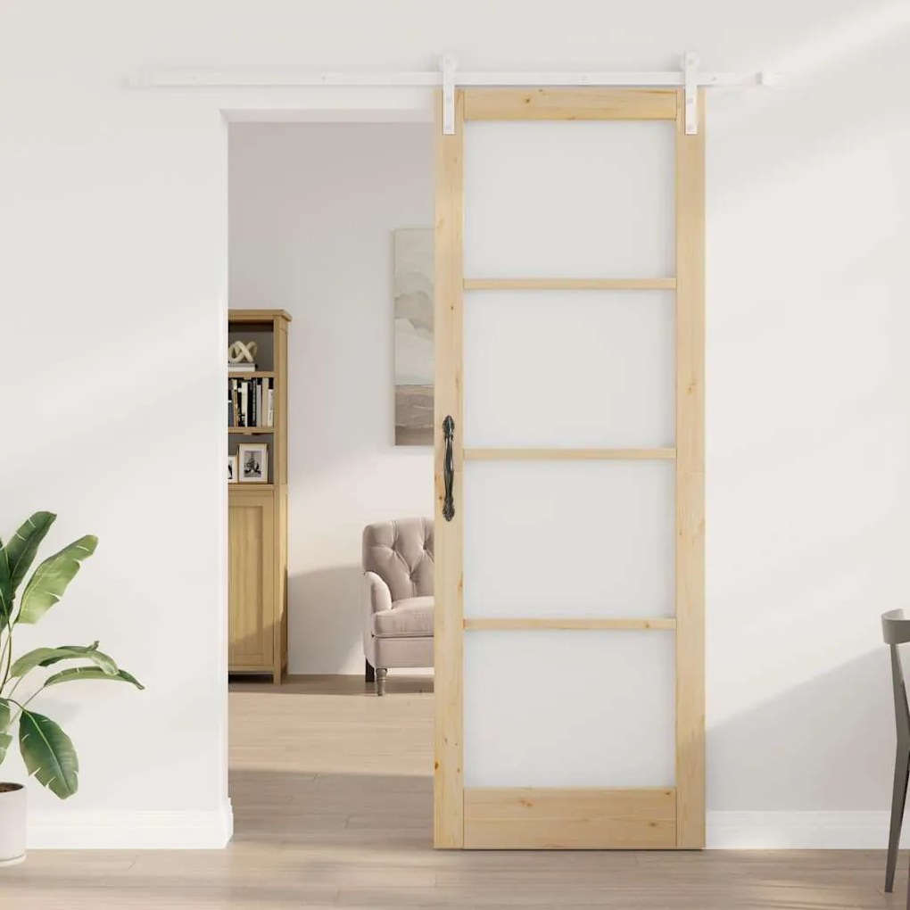 vidaXL Συρόμενη Πόρτα Καφέ 83 x 232 εκ. Μασίφ ξύλο πεύκου