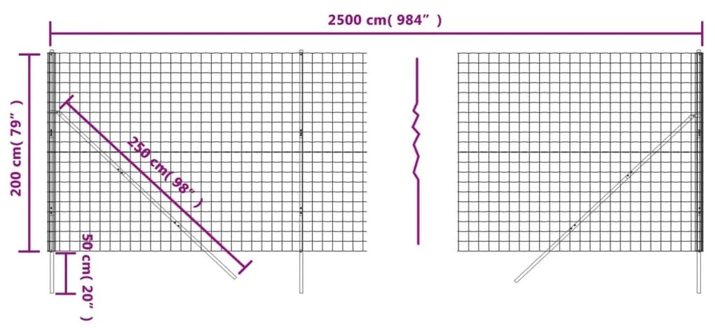 vidaXL Συρματόπλεγμα Περίφραξης Ανθρακί 2 x 25 μ. από Γαλβαν. Ατσάλι