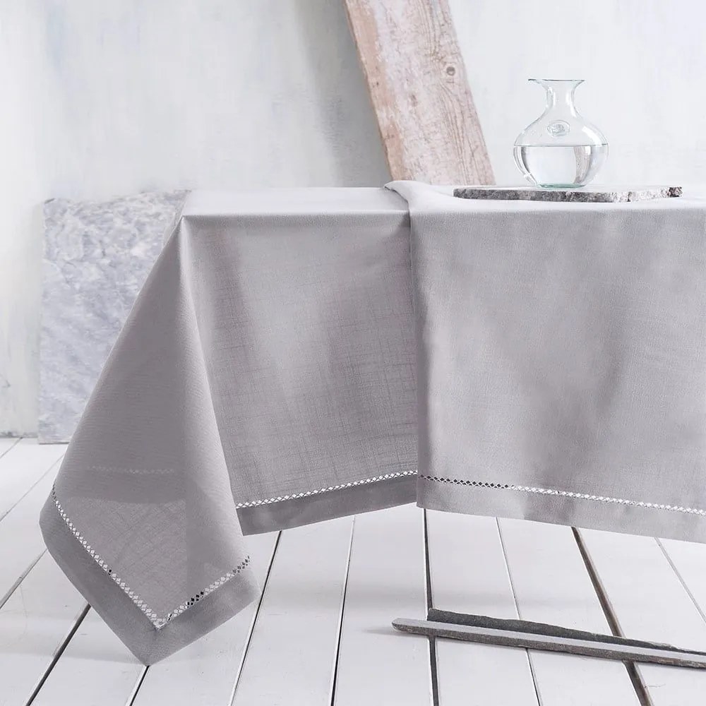 Τραπεζομάντηλο Με Αζούρ Quin Grey Ρυθμός 170X300 170x300cm Linen-Polyester