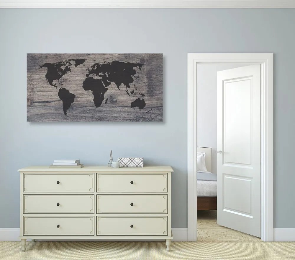 Εικόνα στον παγκόσμιο χάρτη φελλού σε σκούρο ξύλο - 100x50