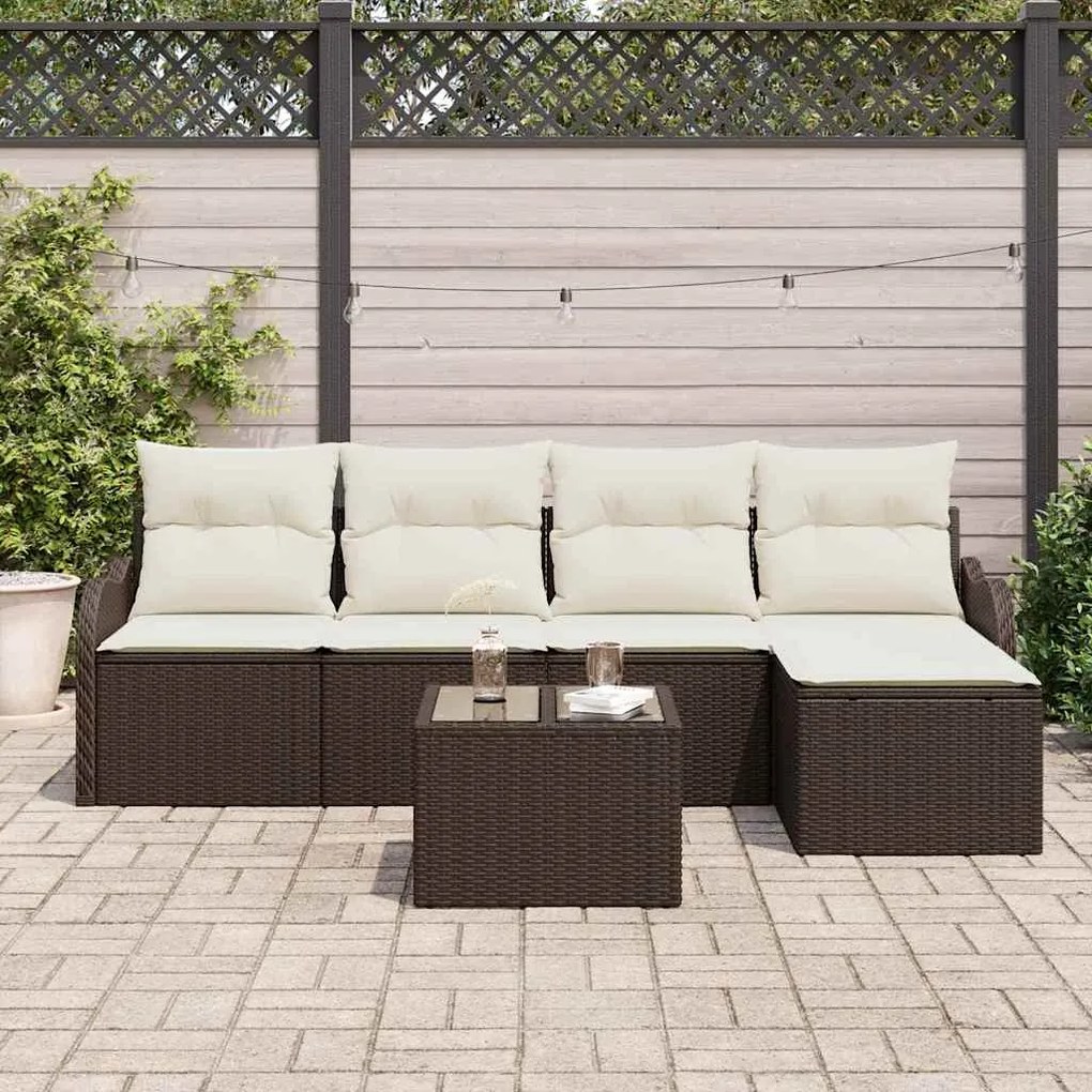 vidaXL Σετ Καναπέ Κήπου με μαξιλάρι 6 pcs Καφέ Πολυ ράταν