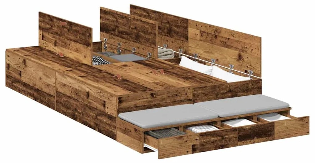 vidaXL Κρεβάτι με αποθηκευτικό χώρο με συρτάρι Παλιό Ξύλο 120 cm