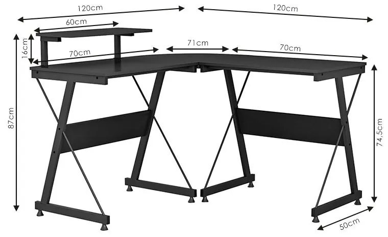 Γραφείο Gaming γωνιακό Arien μαύρο 120x120x87εκ 120x120x87 εκ.