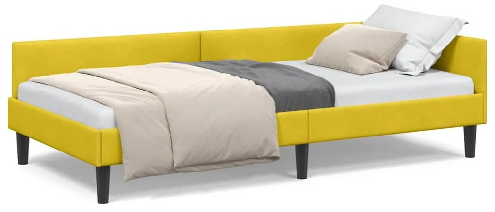 vidaXL Πλαϊνό Κρεβάτι Κίτρινο 90 x 190 cm Βελούδο και Στιβαρή ξυλεία