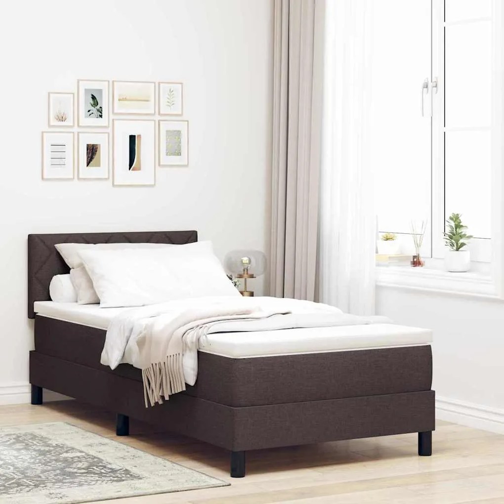 vidaXL Κρεβάτι box spring με στρώμα Σκούρο Καφέ 90 x 200 cm ύφασμα