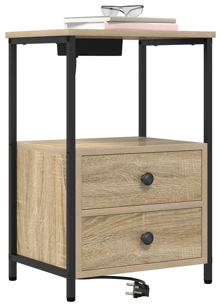vidaXL Κομοδίνο με Σταθμό Φόρτισης με συρτάρι 2 pcs Sonoma Δρυς