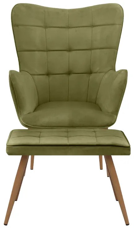 Πολυθρόνα - Μπερζέρα με υποπόδιο Lily Megapap λαδί βελούδο - μεταλλικό πόδι χρώμα φυσικό 70x62x98εκ.