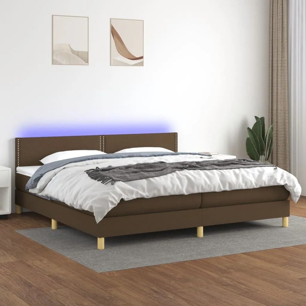 ΚΡΕΒΑΤΙ BOXSPRING ΜΕ ΣΤΡΩΜΑ &amp; LED ΣΚ.ΚΑΦΕ 200X200 ΕΚ ΥΦΑΣΜΑΤΙΝΟ 3133664