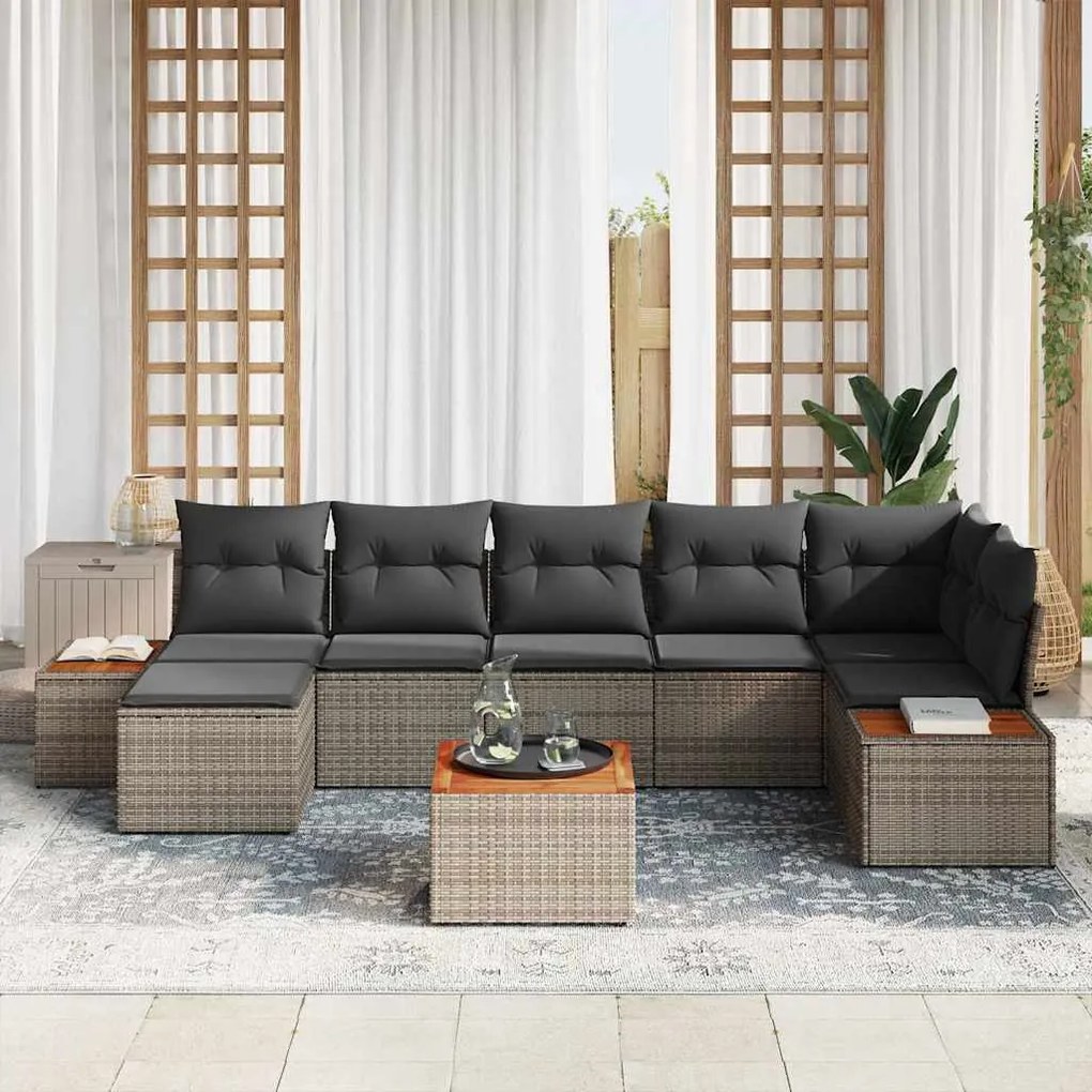 vidaXL Σετ Καναπέ Κήπου με μαξιλάρι 8 pcs Γκρι Πολυ ράταν