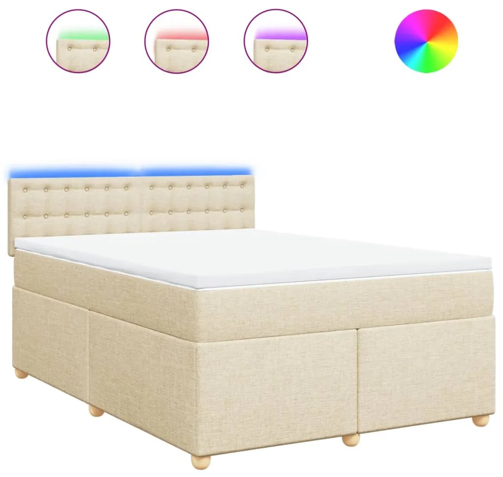 vidaXL Κρεβάτι Boxspring με Στρώμα Κρεμ 140x200 εκ. Υφασμάτινο