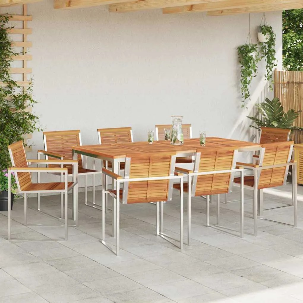 vidaXL Σέτ φαγητού για κήπο 9 pcs Σταθερό Ξύλο Ακακίας