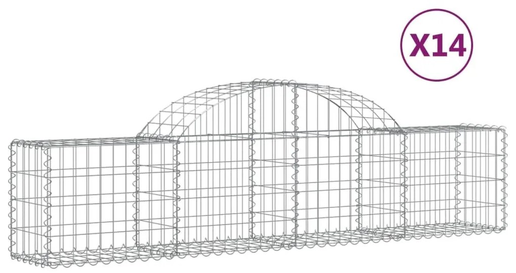 Συρματοκιβώτια Τοξωτά 14 τεμ. 200x30x40/60 εκ. Γαλβαν. Ατσάλι - Ασήμι