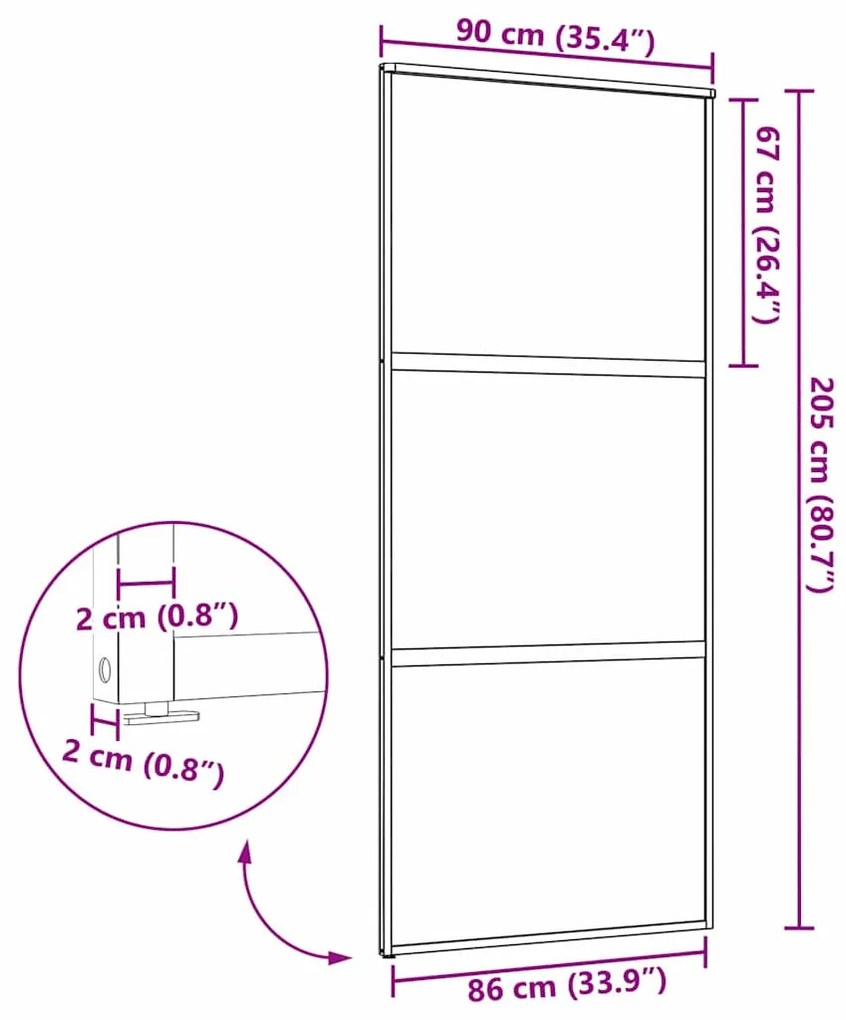 vidaXL Συρόμενη Πόρτα Μαύρο 90 x 205 cm Tempered γυαλί, Αλουμίνιο
