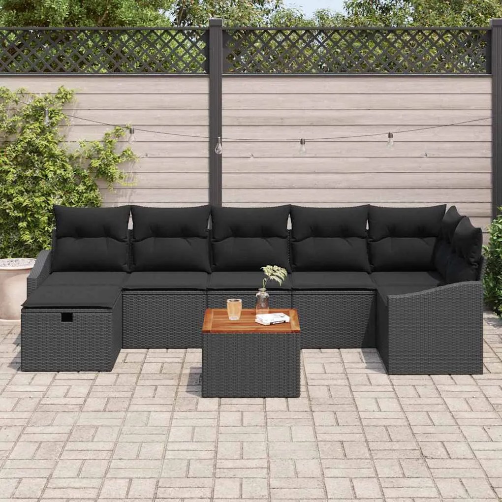 vidaXL Σετ Καναπέ Κήπου με μαξιλάρι 8 pcs Μαύρο Πολυ ράταν