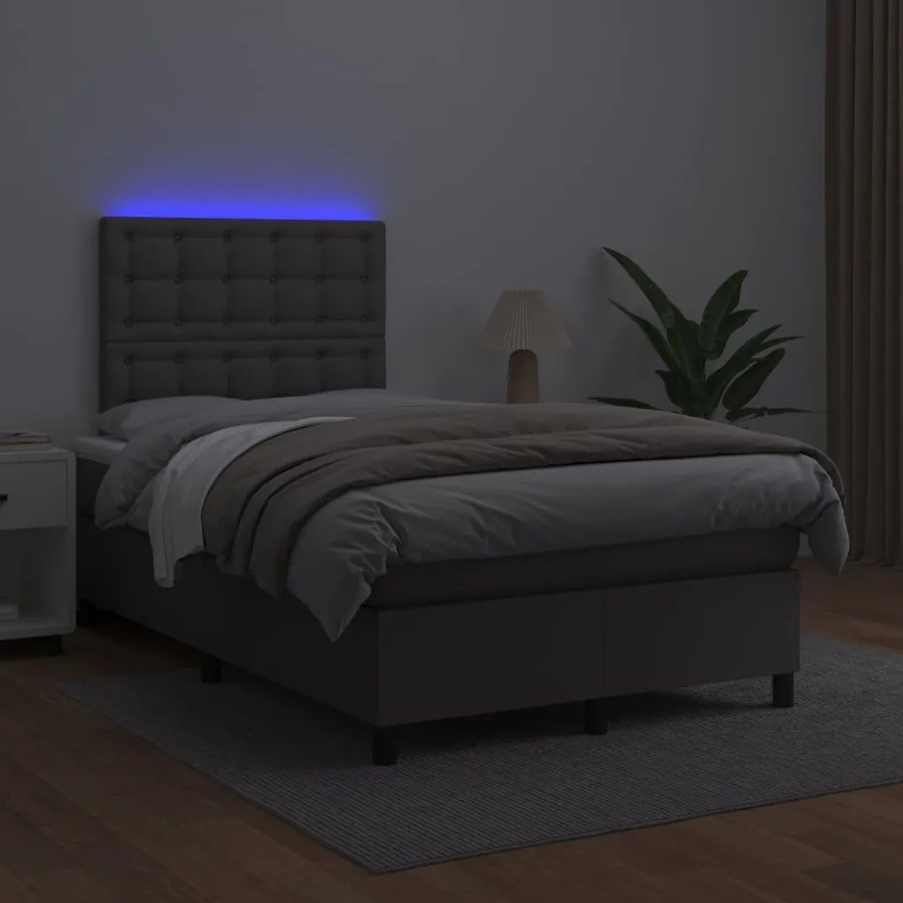 Κρεβάτι Boxspring με Στρώμα &amp; LED Γκρι 120x200 εκ. Συνθ. Δέρμα - Γκρι