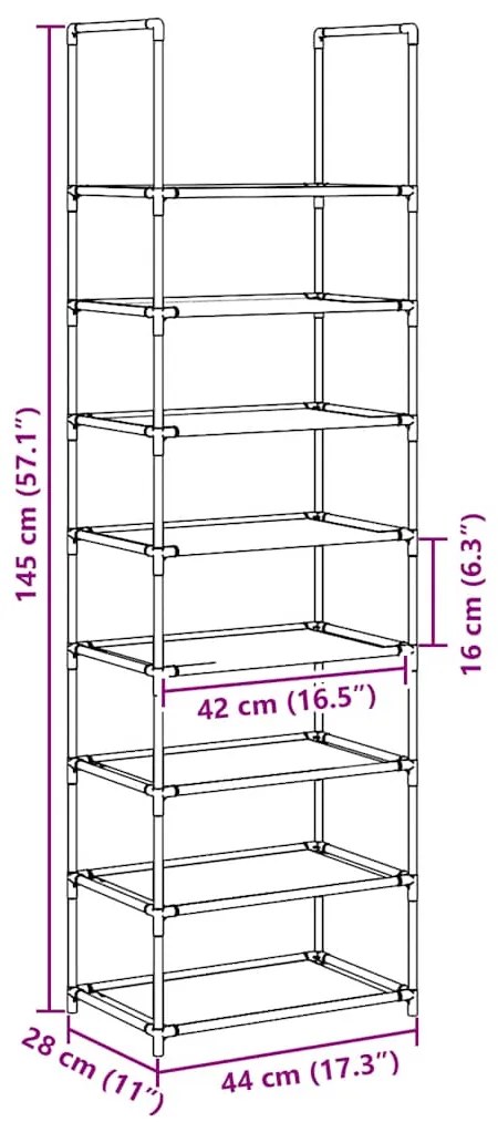 Ράφι παπουτσιών 8-βαθμίδων μαύρο 44x28x145cm μη υφασμένο ύφασμα - Μαύρο
