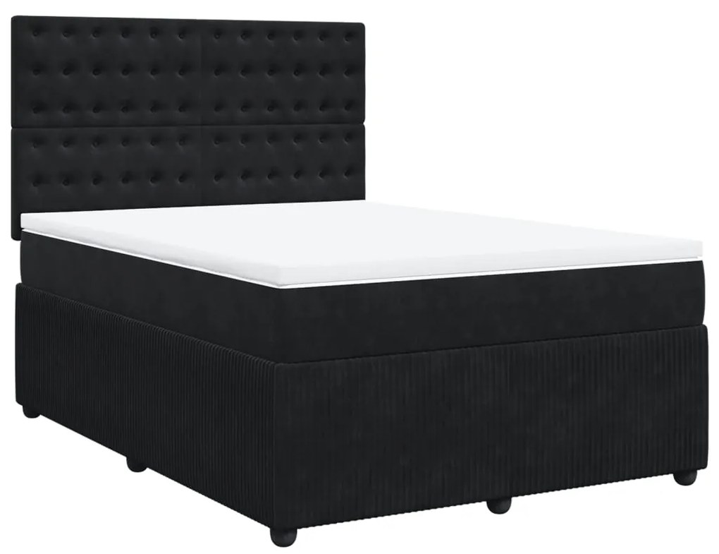 vidaXL Κρεβάτι Boxspring με Στρώμα Μαύρο 140x190 εκ. Βελούδινο