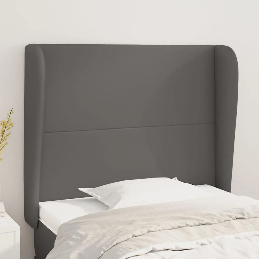 Κεφαλάρι με Πτερύγια Γκρι 83x23x118/128 εκ. Συνθετικό Δέρμα - Γκρι