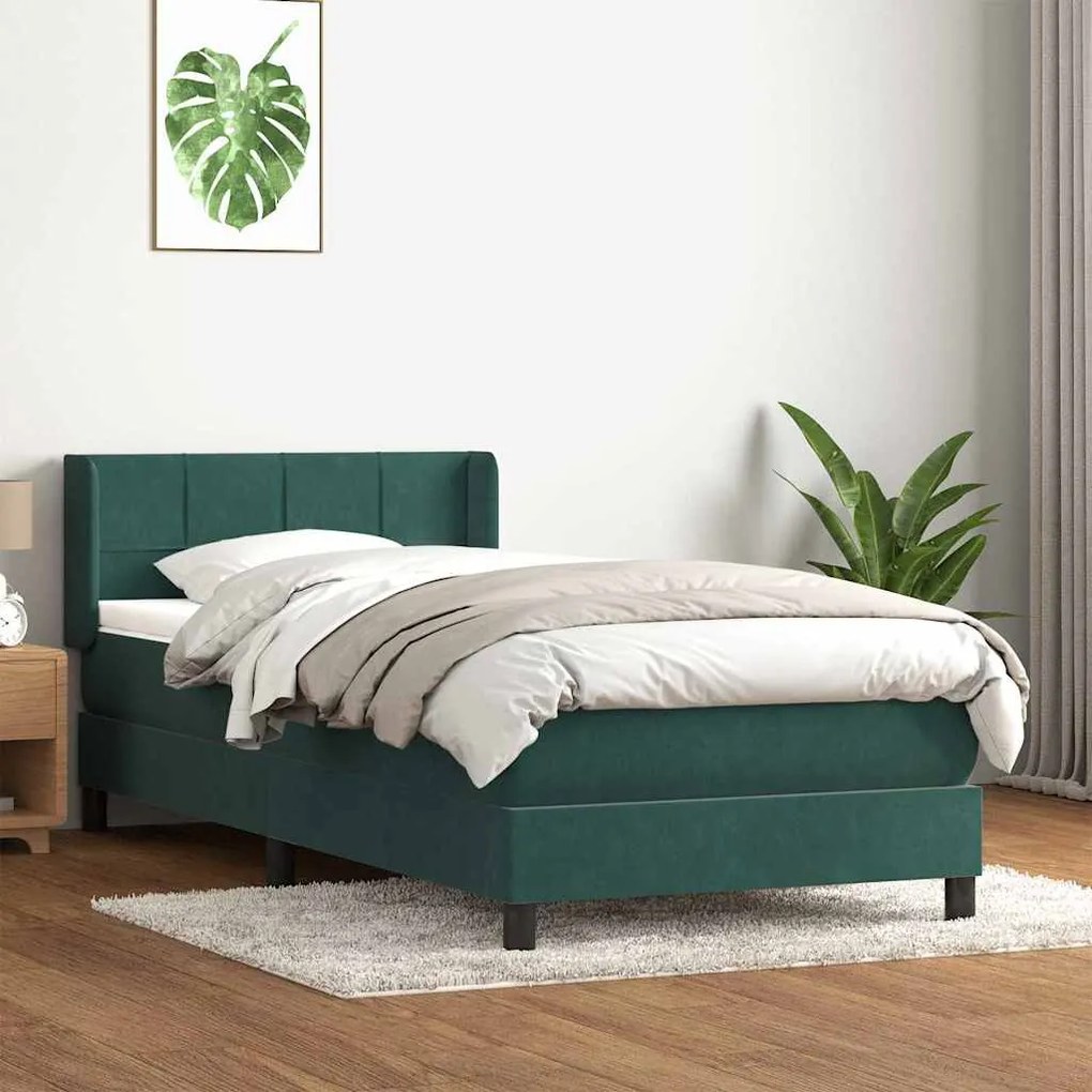 Box Spring κρεβάτι με στρώμα σκούρο πράσινο 90x210εκ. Βελούδινο