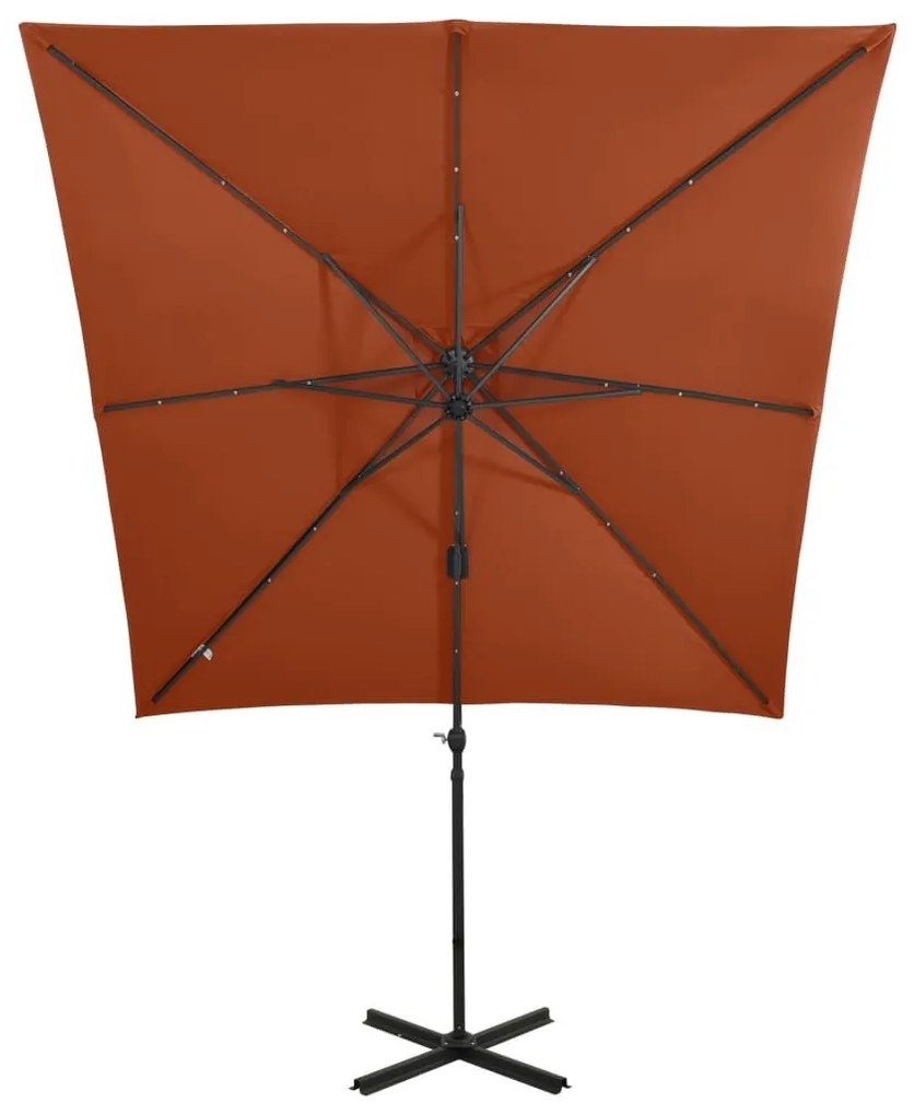 Ομπρέλα Κρεμαστή με Ιστό και LED Τερακότα 250 εκ. - Καφέ