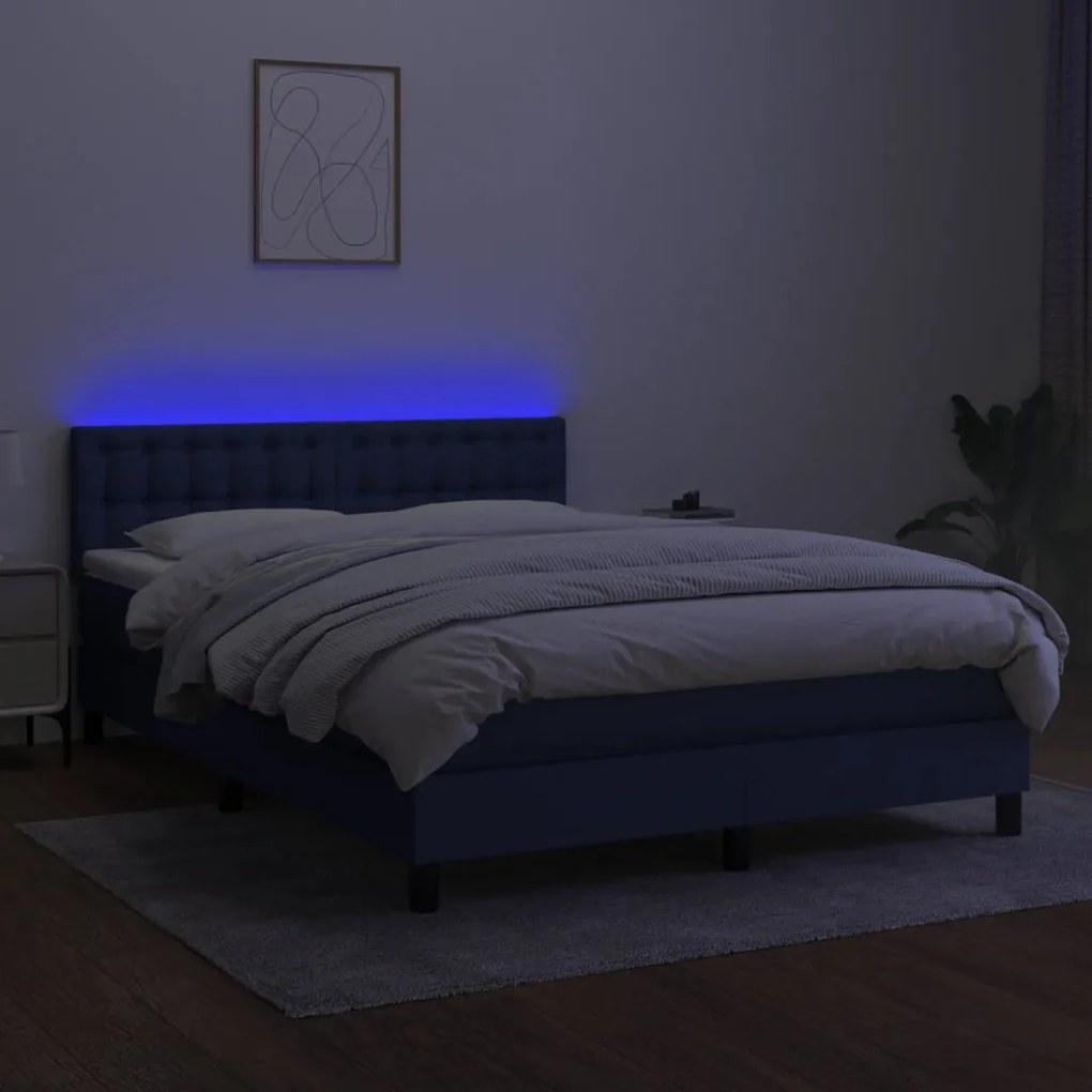 ΚΡΕΒΑΤΙ BOXSPRING ΜΕ ΣΤΡΩΜΑ &amp; LED ΜΠΛΕ 140X200 ΕΚ. ΥΦΑΣΜΑΤΙΝΟ 3133483