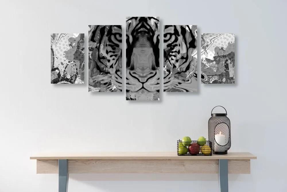 Εικόνα 5 τμημάτων κεφάλι τίγρης σε μαύρο & άσπρο