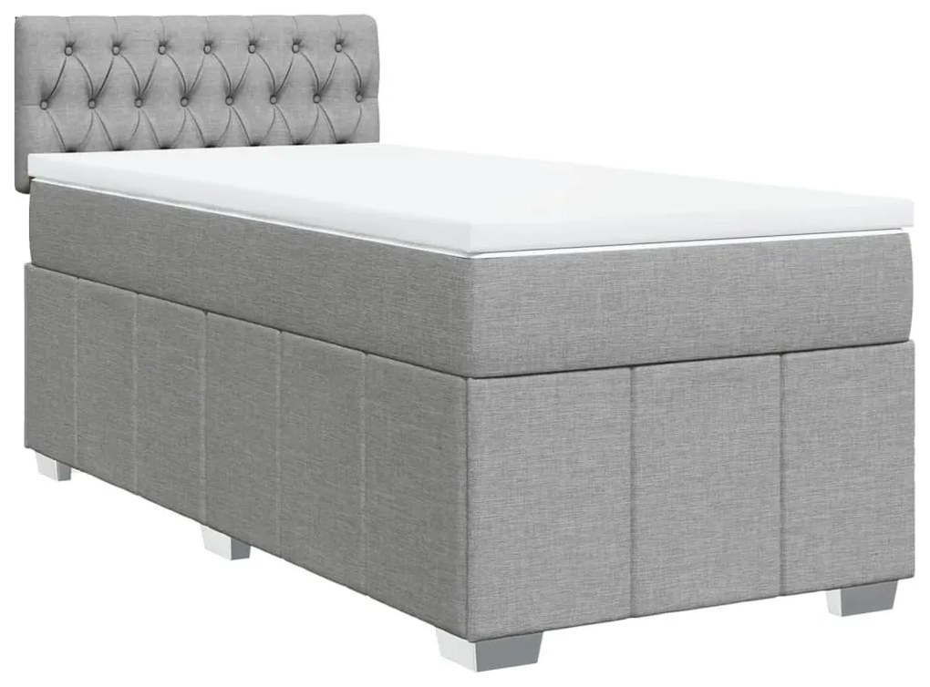 Κρεβάτι Boxspring με Στρώμα Ανοιχτό Γκρι 90x200 εκ. Υφασμάτινο - Γκρι