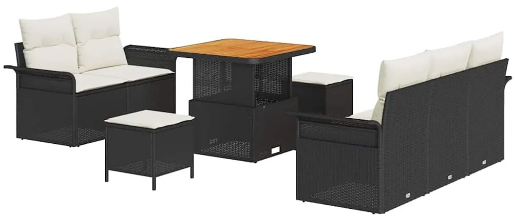 vidaXL Σετ Καναπέ Κήπου Ρυθμιζόμενο ύψος 8 pcs Μαύρο συνθετικό ρατάν