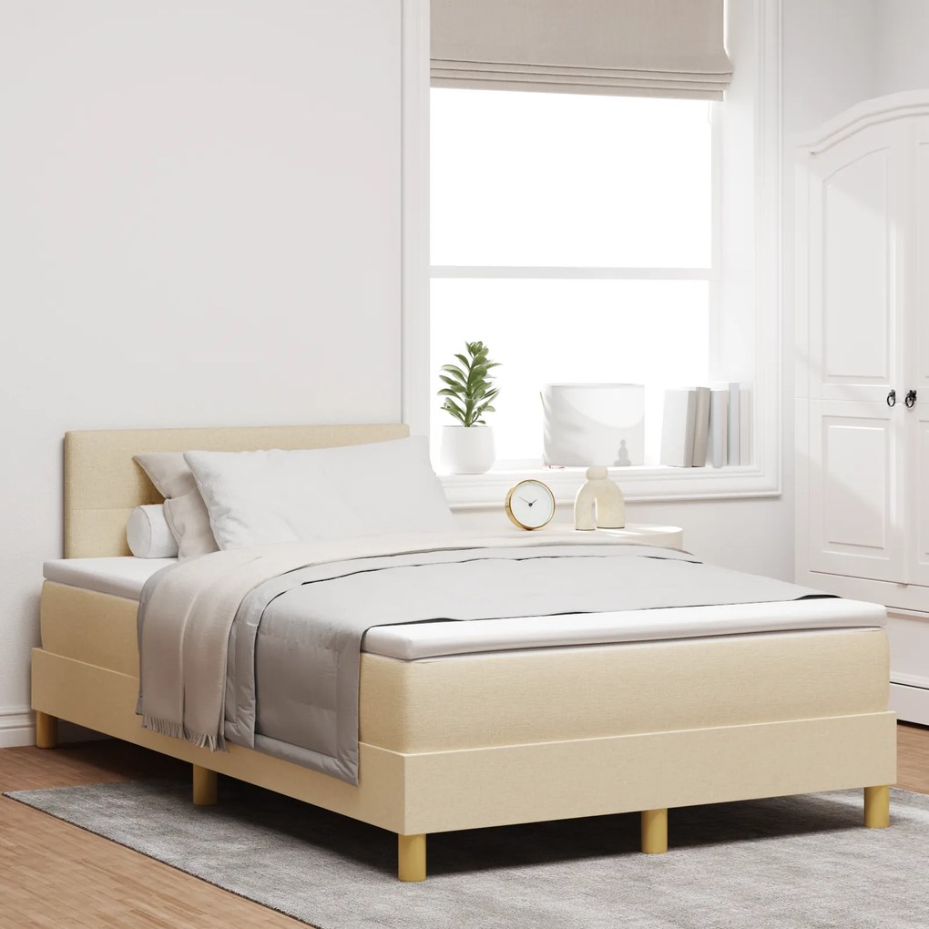 vidaXL Κρεβάτι Box Spring με Στρώμα & LED Κρεμ 120x200 εκ. Ύφασμα
