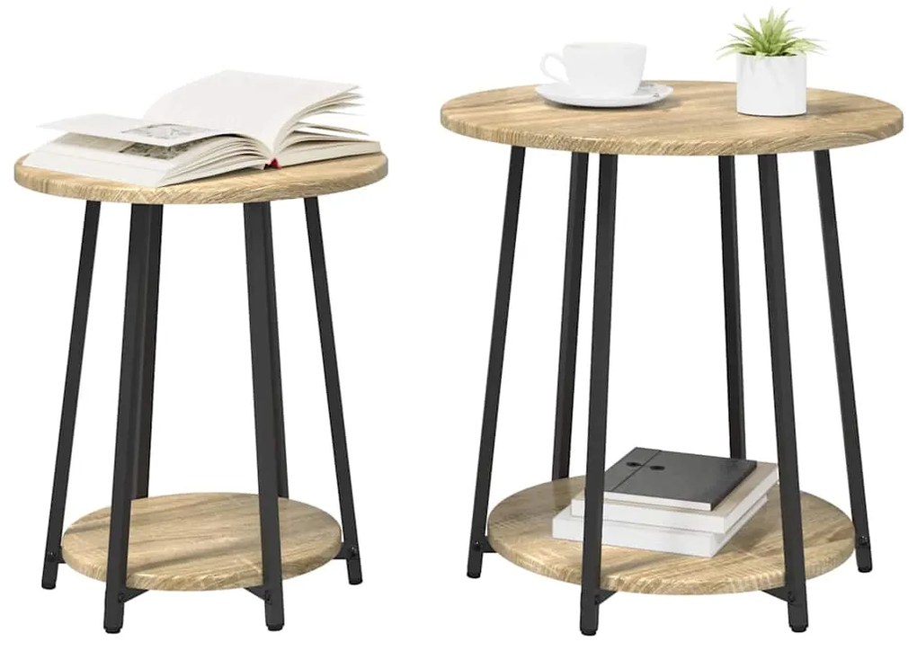 vidaXL Σετ βοηθητικά τραπεζάκια με ράφι 2 pcs Σονομα δρυς και Μαύρο