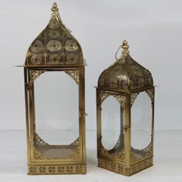 Φανάρι Σετ 2τμχ Μεταλλικό Μπρονζέ 18x18x54εκ.-24x24x69εκ. ESTHETI 819-00887