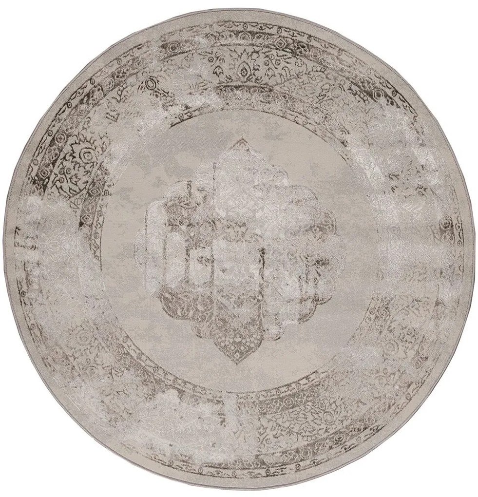 Χαλί Gossip 6341F Grey-Beige Vizon Βιοκαρπέτ 160X160 Round