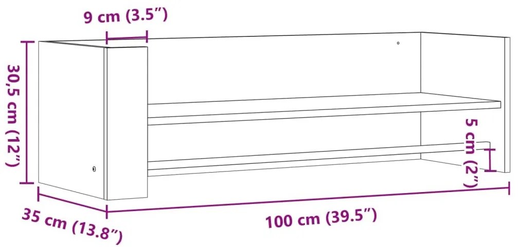 Ραφιέρα Τοίχου Γκρι Σκυροδέματος 100x35x30,5εκ. από Επεξ. Ξύλο - Γκρι