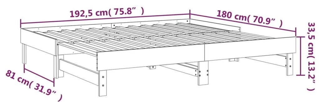 Καναπές Κρεβάτι Συρόμενος Μελί 2x(90x190) εκ. Μασίφ Ξύλο Πεύκου - Καφέ