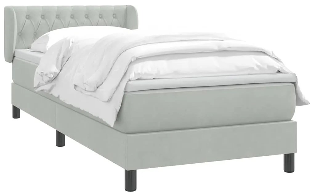 vidaXL Κρεβάτι Boxspring με Στρώμα Ανοιχτό Γκρι 80x210 εκ. Βελούδινο