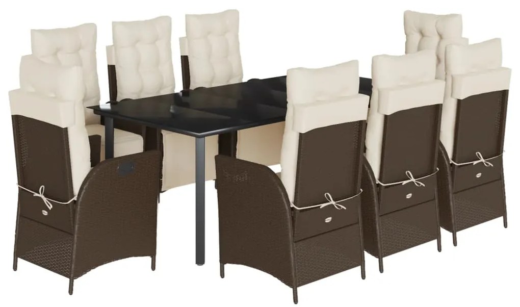 vidaXL Σετ Τραπεζαρίας Κήπου 9 τεμ. Καφέ Συνθετικό Ρατάν με Μαξιλάρια