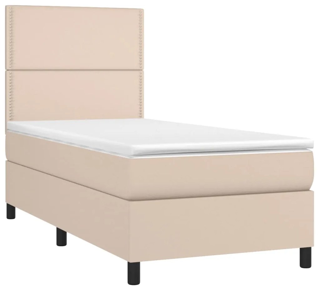 Κρεβάτι Boxspring με Στρώμα Καπουτσίνο 80x200 εκ. Συνθ. Δέρμα - Καφέ