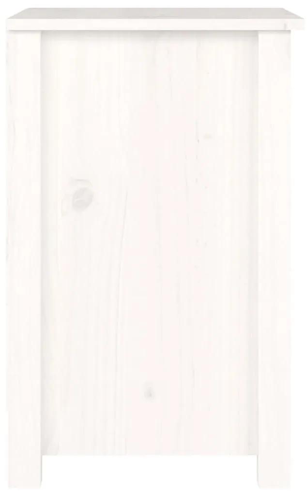 Κομοδίνο Λευκό 40x35x55 εκ. από Μασίφ Ξύλο Πεύκου - Λευκό