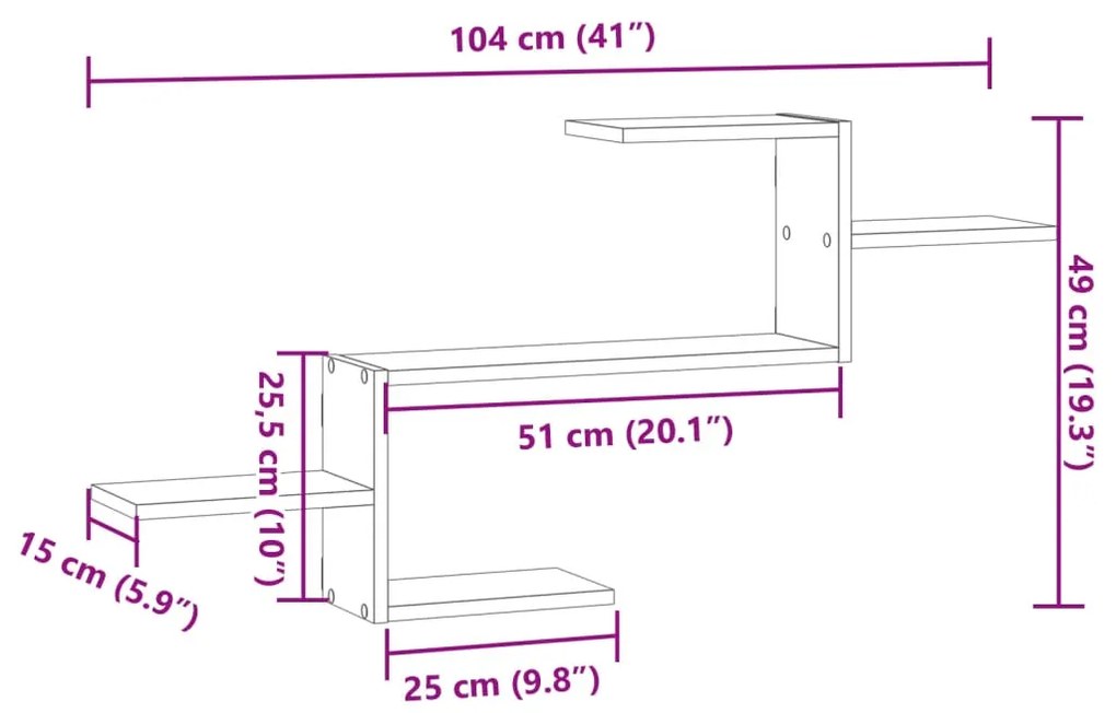 Ραφιέρα Τοίχου Γκρι Sonoma 104x15x49 εκ. Επεξεργασμένο Ξύλο - Γκρι