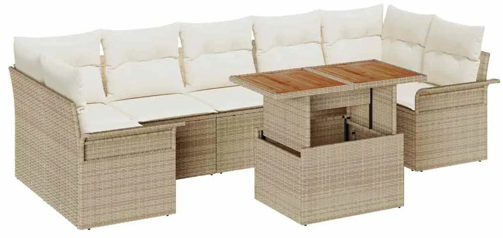 vidaXL Σετ Καναπέ Κήπου με αποθήκευση 8 pcs Μπεζ Πολυ ράταν