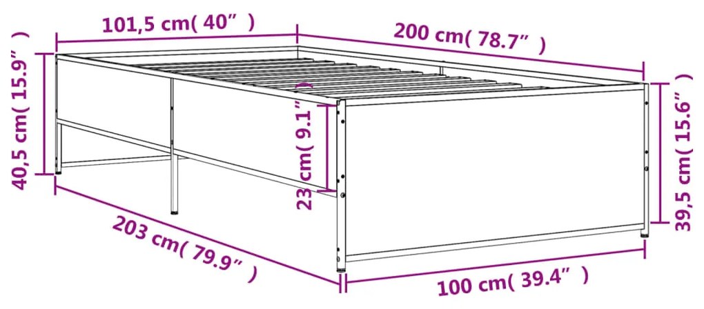 ΠΛΑΙΣΙΟ ΚΡΕΒΑΤΙΟΥ ΓΚΡΙ SONOMA 100X200 ΕΚ. ΕΠΕΞ. ΞΥΛΟ &amp; ΜΕΤΑΛΛΟ 845239