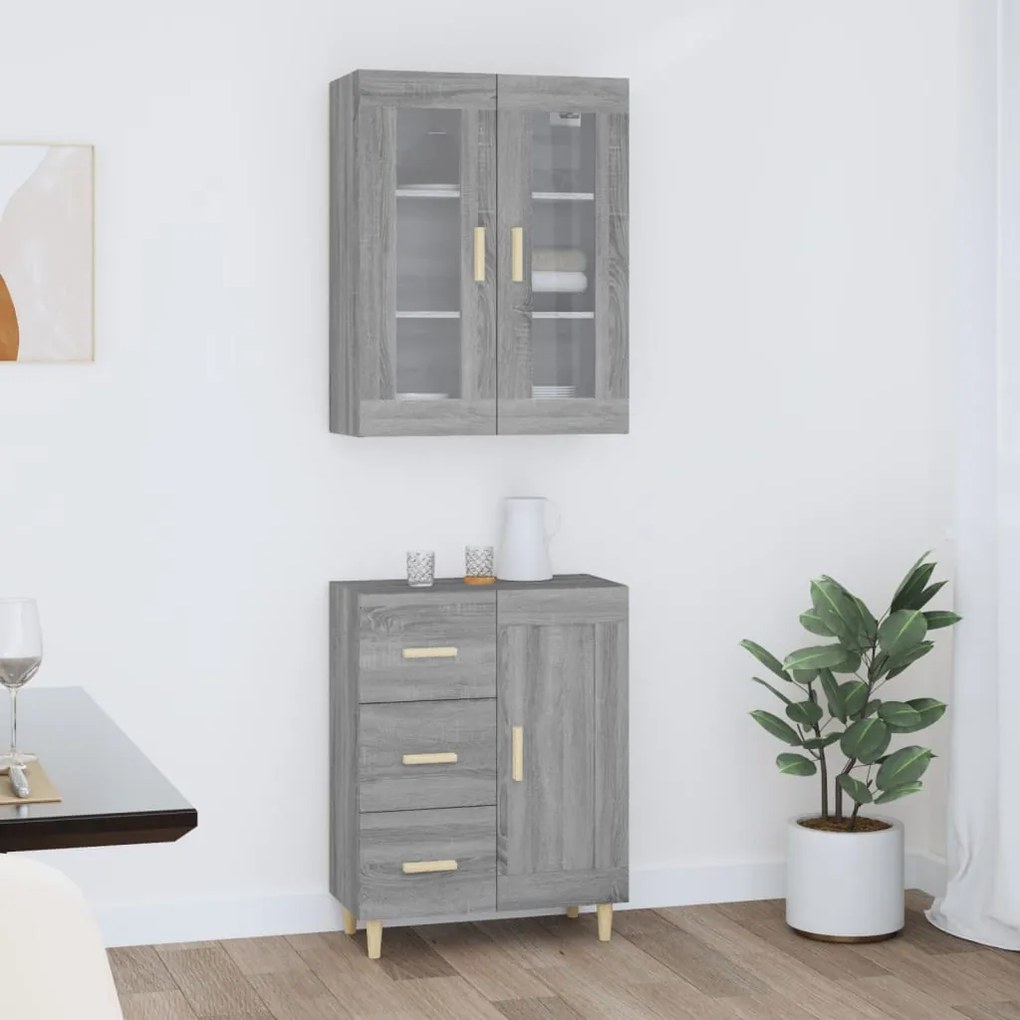 vidaXL Ντουλάπι Γκρι Sonoma 69,5 x 34 x 180 εκ. Επεξεργασμένο Ξύλο