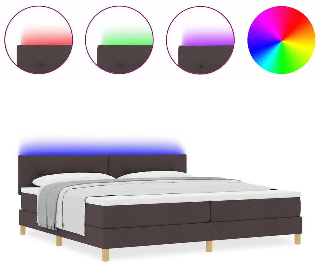 vidaXL Box Spring Κρεβάτι με Στρώμα & LED Καφέ 200x200 εκ. Ύφασμα
